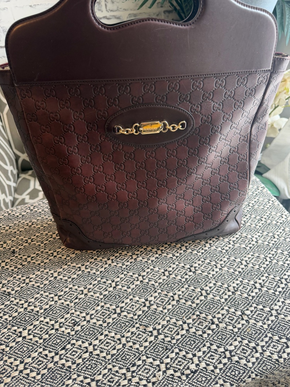 GUCCI Brown Guccissima Genuine Leather Tote Open Purse
